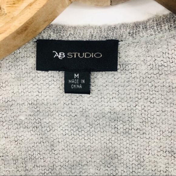 AB Studio Grey Black Cardigan Sweater Sz Small - Picture 7 of 8